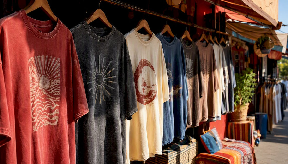 Vintage style youth group shirts hanging