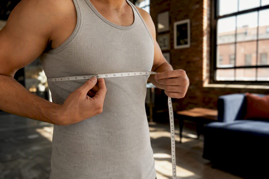 Person measuring chest with tape measure