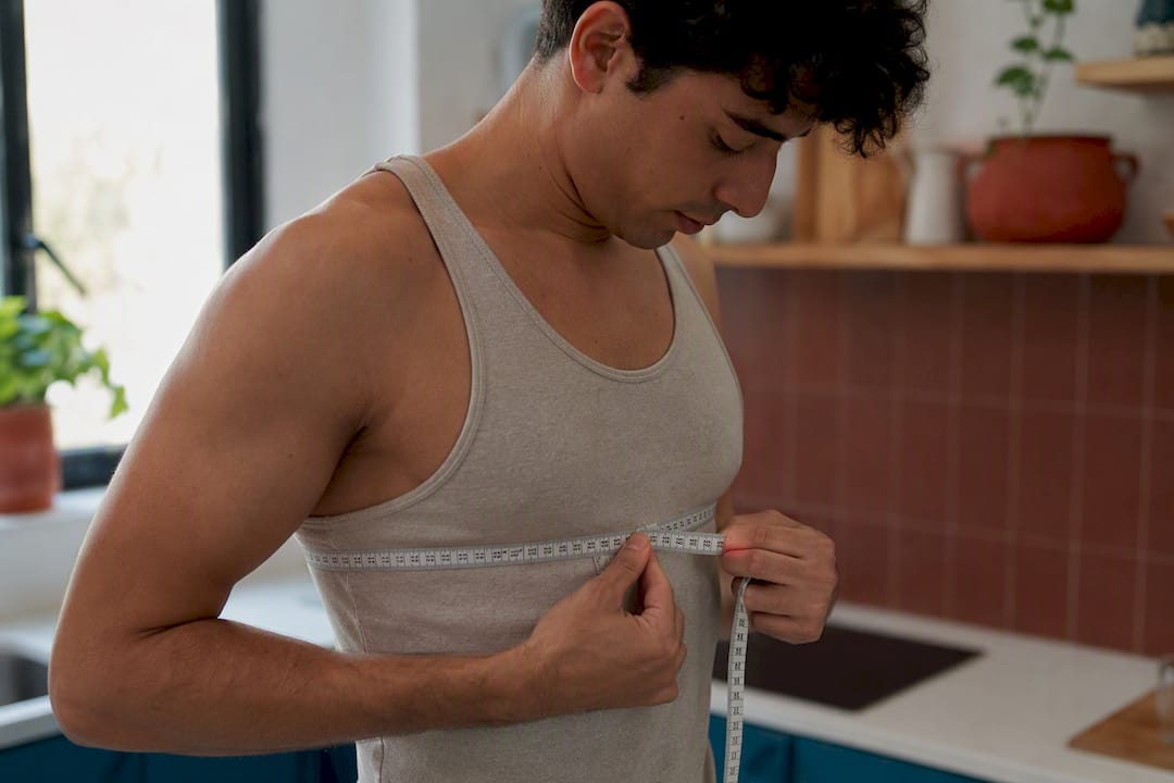 Person measuring chest with tape measure