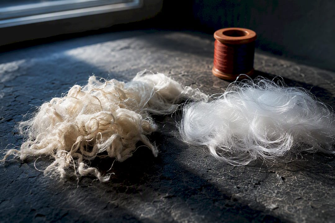 Natural and synthetic fibers side by side