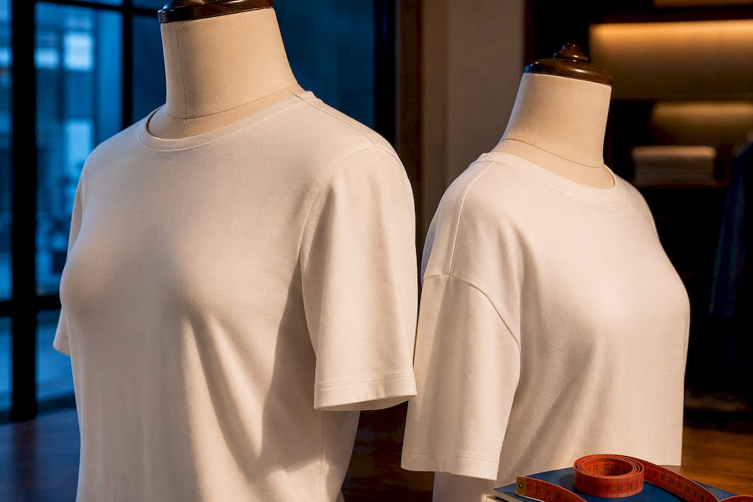 Contrasting shoulder seam placements on garments