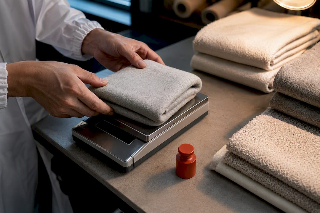 Anonymous fleece swatches being weighed