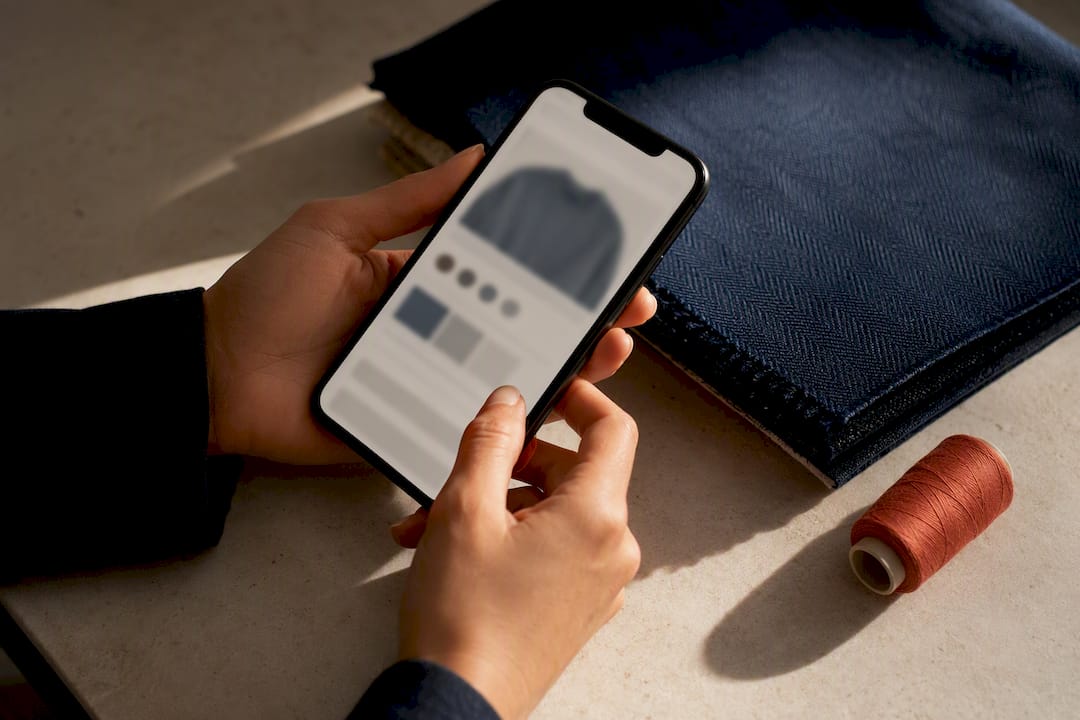 Shopper checking fashion claims on smartphone