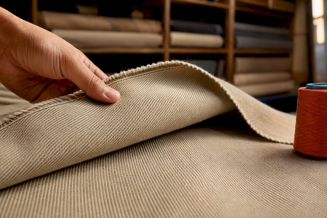 Diagonal ribs visible on cotton twill fabric