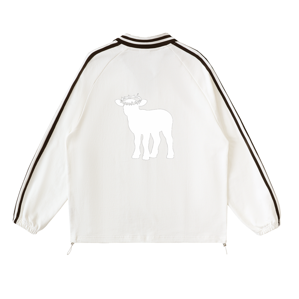 Contrast Striped Lapel Collar Sweatshirt