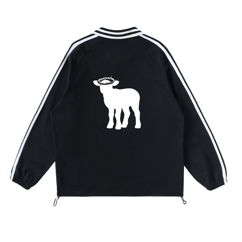 Contrast Striped Lapel Collar Sweatshirt