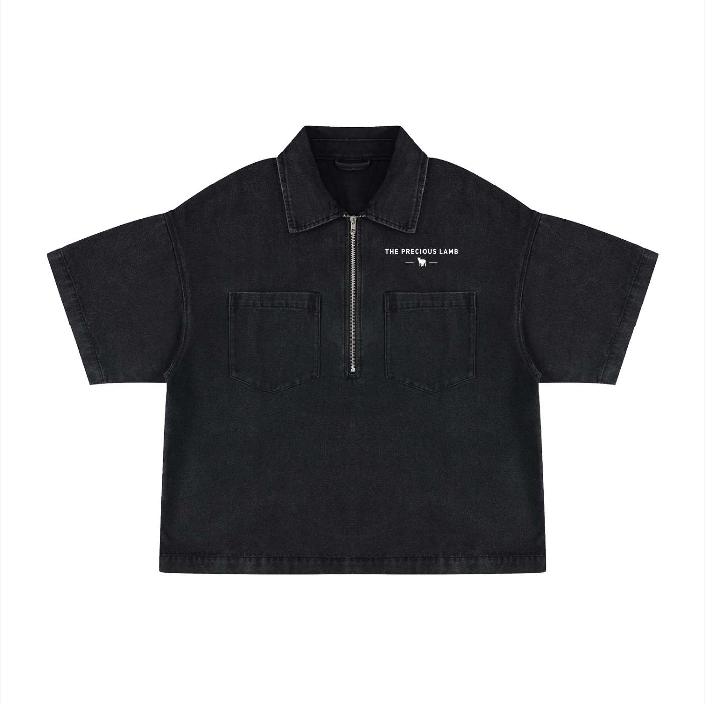 Unisex Vintage Wash Boxy Quarter-Zip Denim Shirt