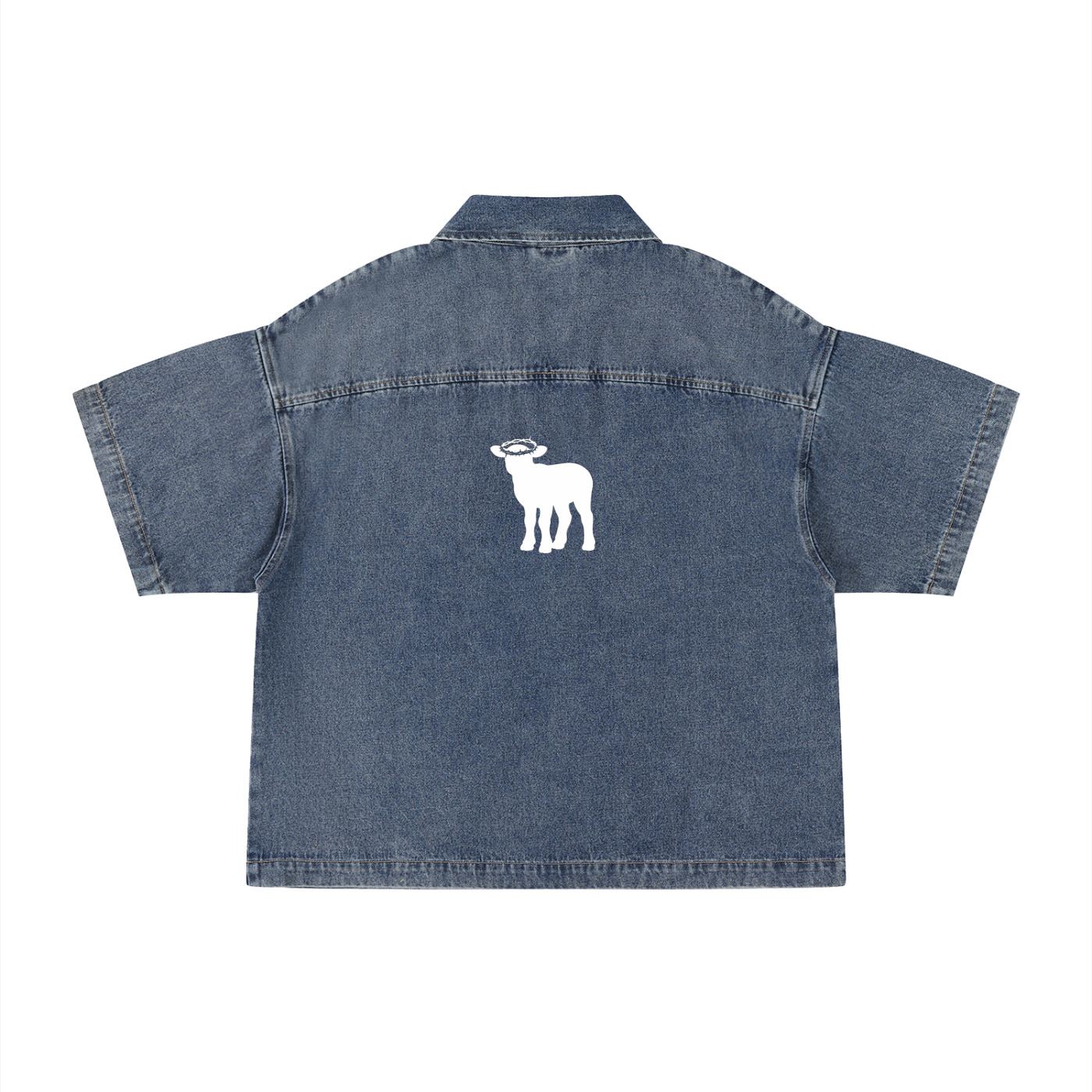 Unisex Vintage Wash Boxy Quarter-Zip Denim Shirt