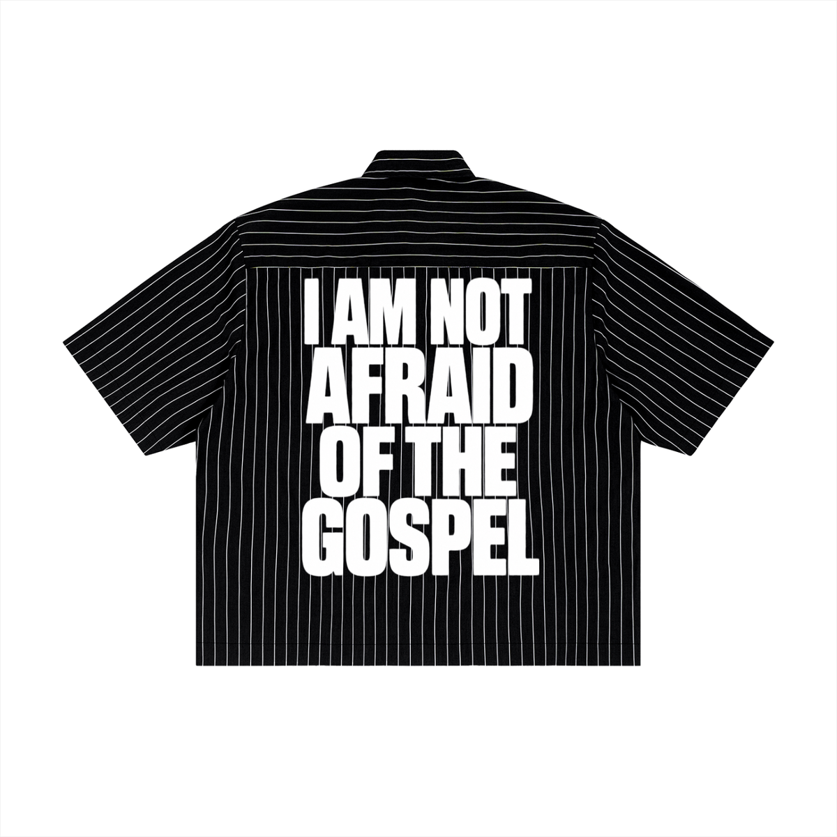 Romans 1:16 Unisex Striped Boxy Button-Up Shirt