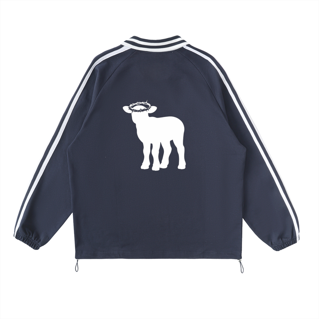 Contrast Striped Lapel Collar Sweatshirt