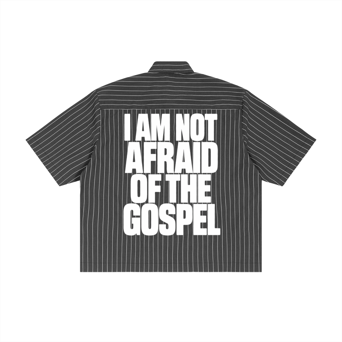Romans 1:16 Unisex Striped Boxy Button-Up Shirt