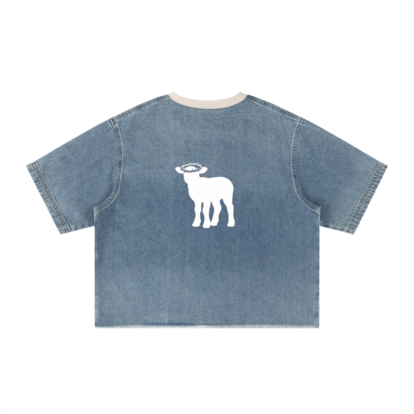 Unisex Vintage Wash Boxy Raw Hem Denim T-Shirt