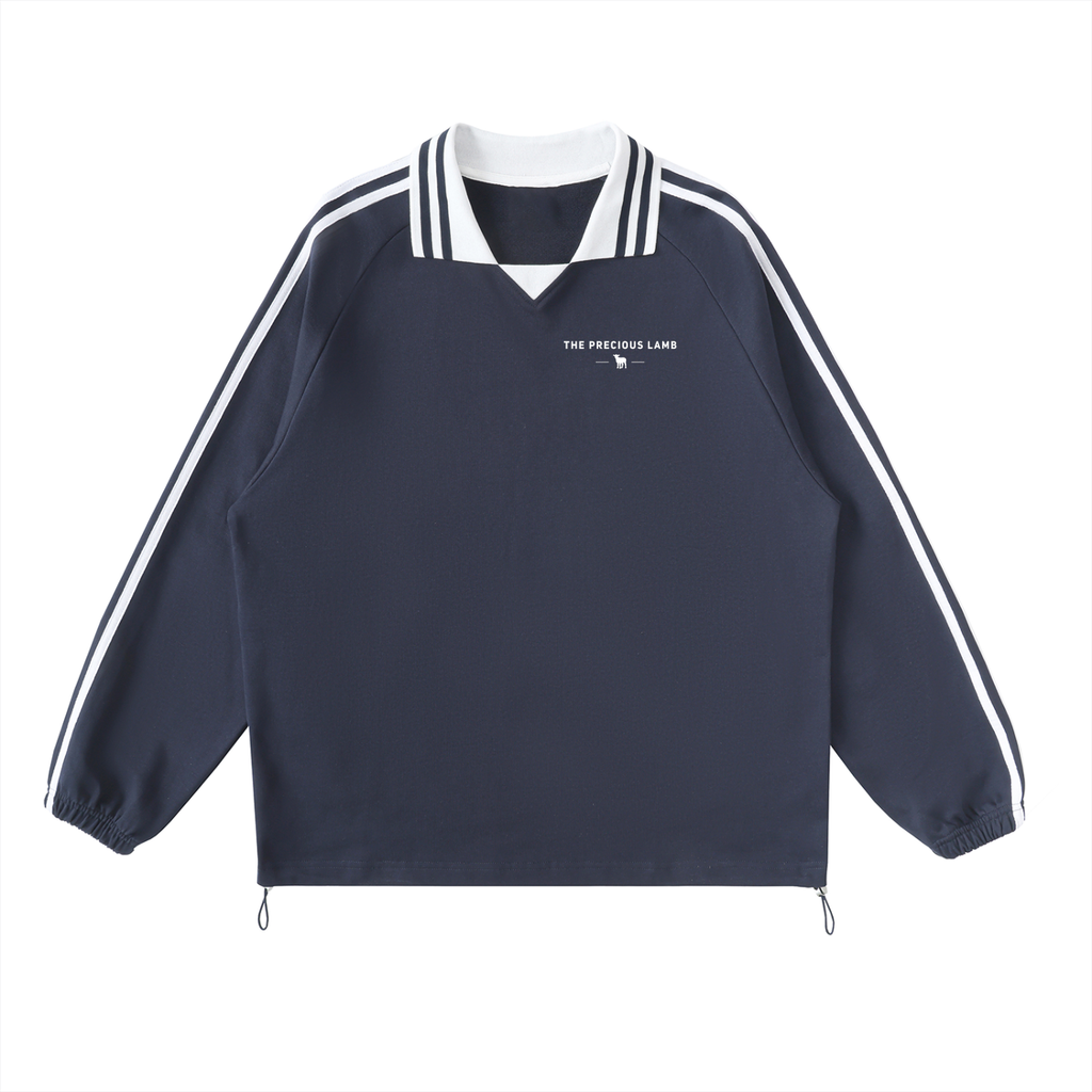 Contrast Striped Lapel Collar Sweatshirt