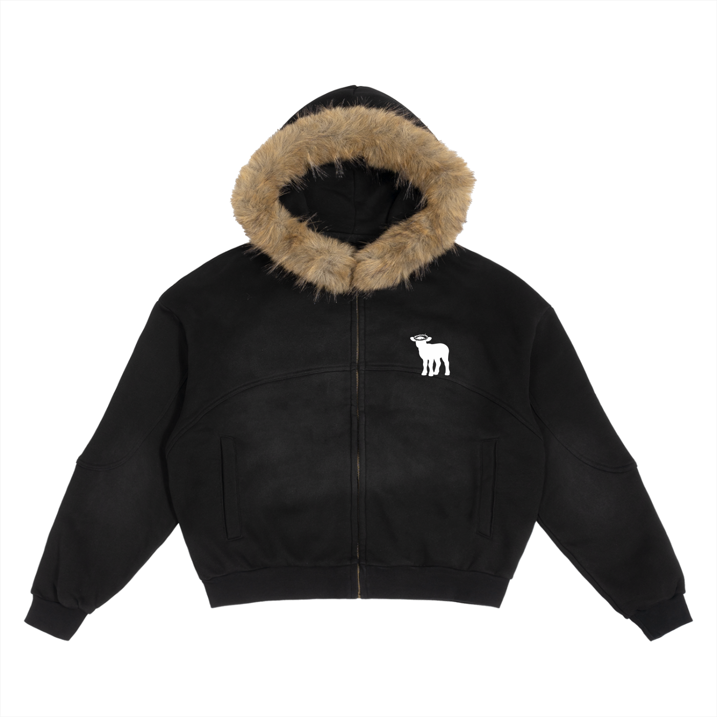Sun Fade Boxy Detachable Fur Hoodie