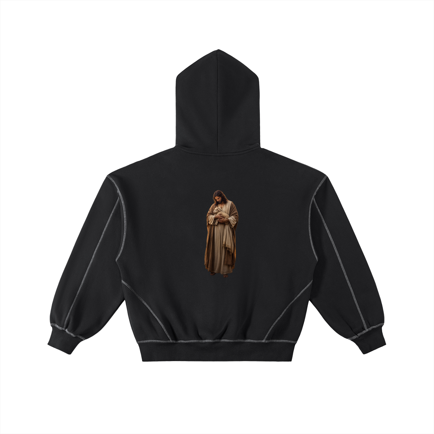 Contrast-Stitched Boxy Fleece Zip Hoodie