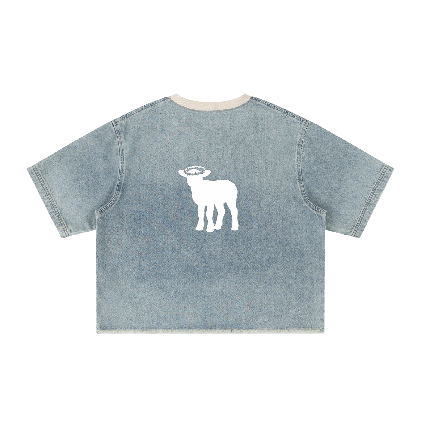 Unisex Vintage Wash Boxy Raw Hem Denim T-Shirt