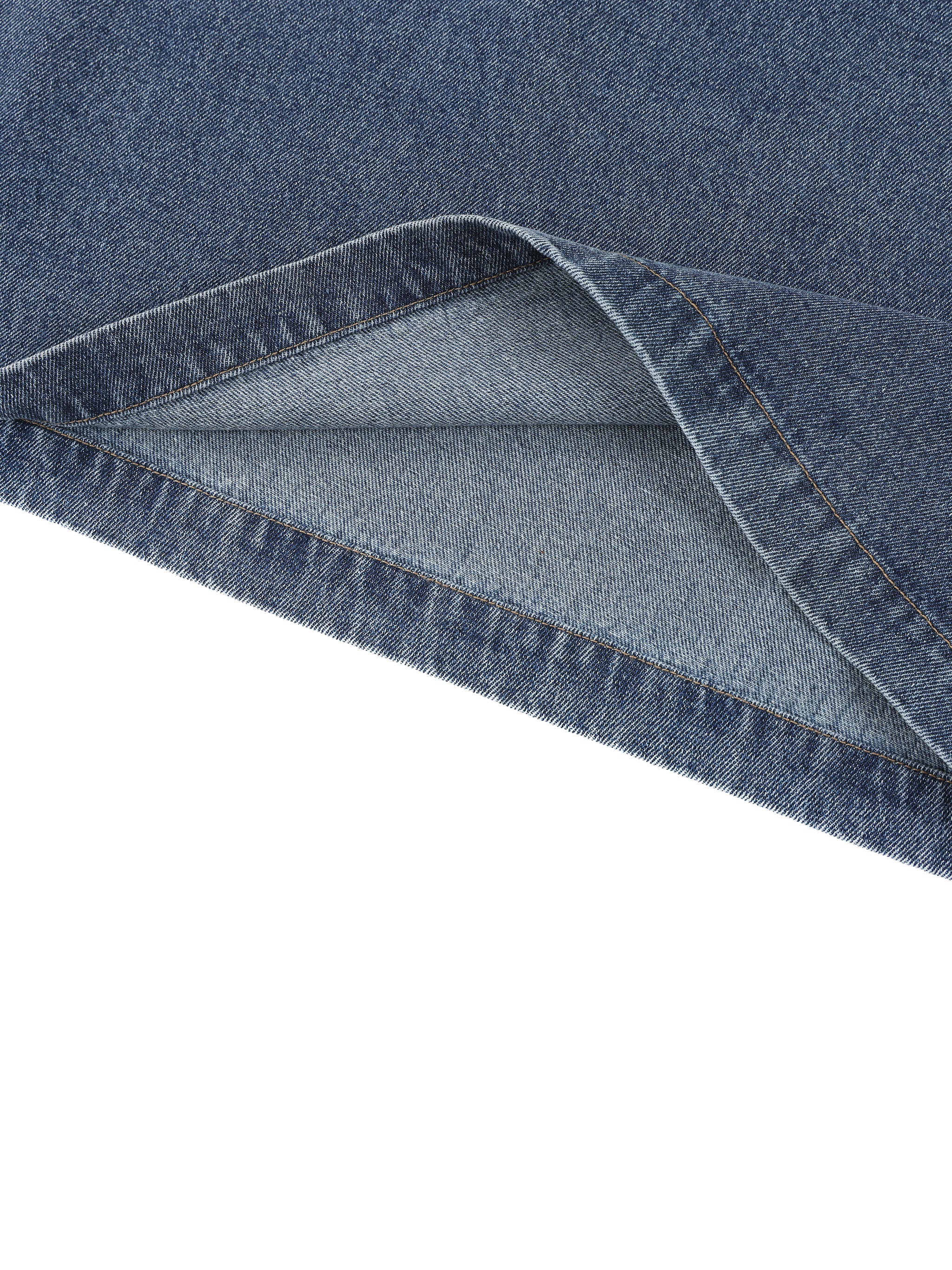 Unisex Vintage Wash Boxy Quarter-Zip Denim Shirt